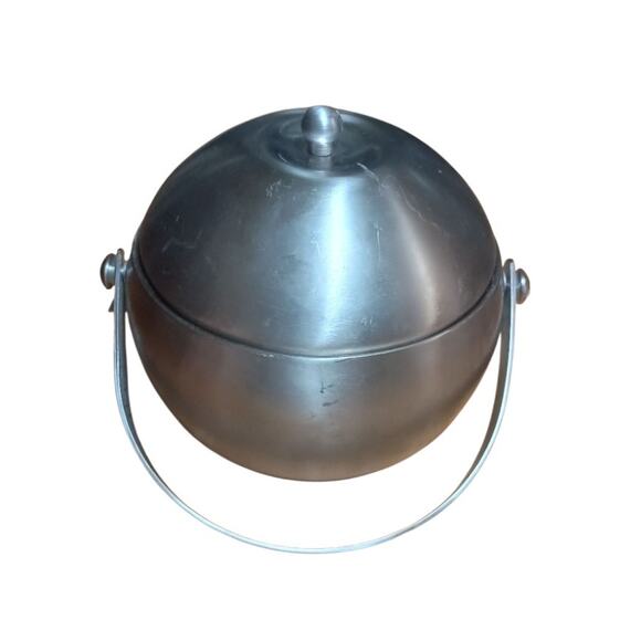 Vintage Mid Century 2 Piece Brushed Steel Double Wall Ice Bucket With Handle - Picture 3 of 7